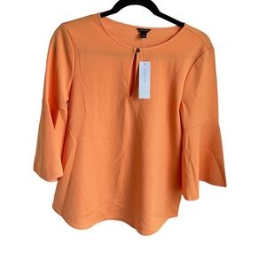 Ann Taylor Women's Blouse Bright Melon Orange Bell 3/4 Sleeves Top Small NWT